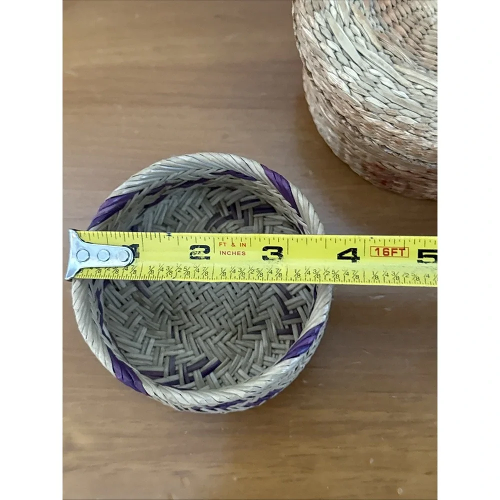 Lot Of Three Vintage Mini Baskets Pine needle, Round Lidded, SW Wedding Style NM